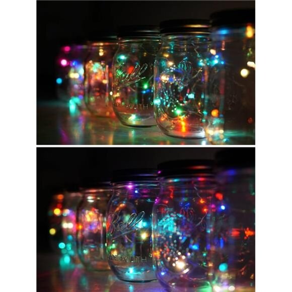 6 Pack Mason Jar Lights, 10 LED Solar Colorful Flicker Fairy String Lights Lids - Picture 5 of 7